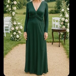 Boden V Neck Ruched Waist Long Sleeve Maxi Dress Forest Green UK 14 US 10